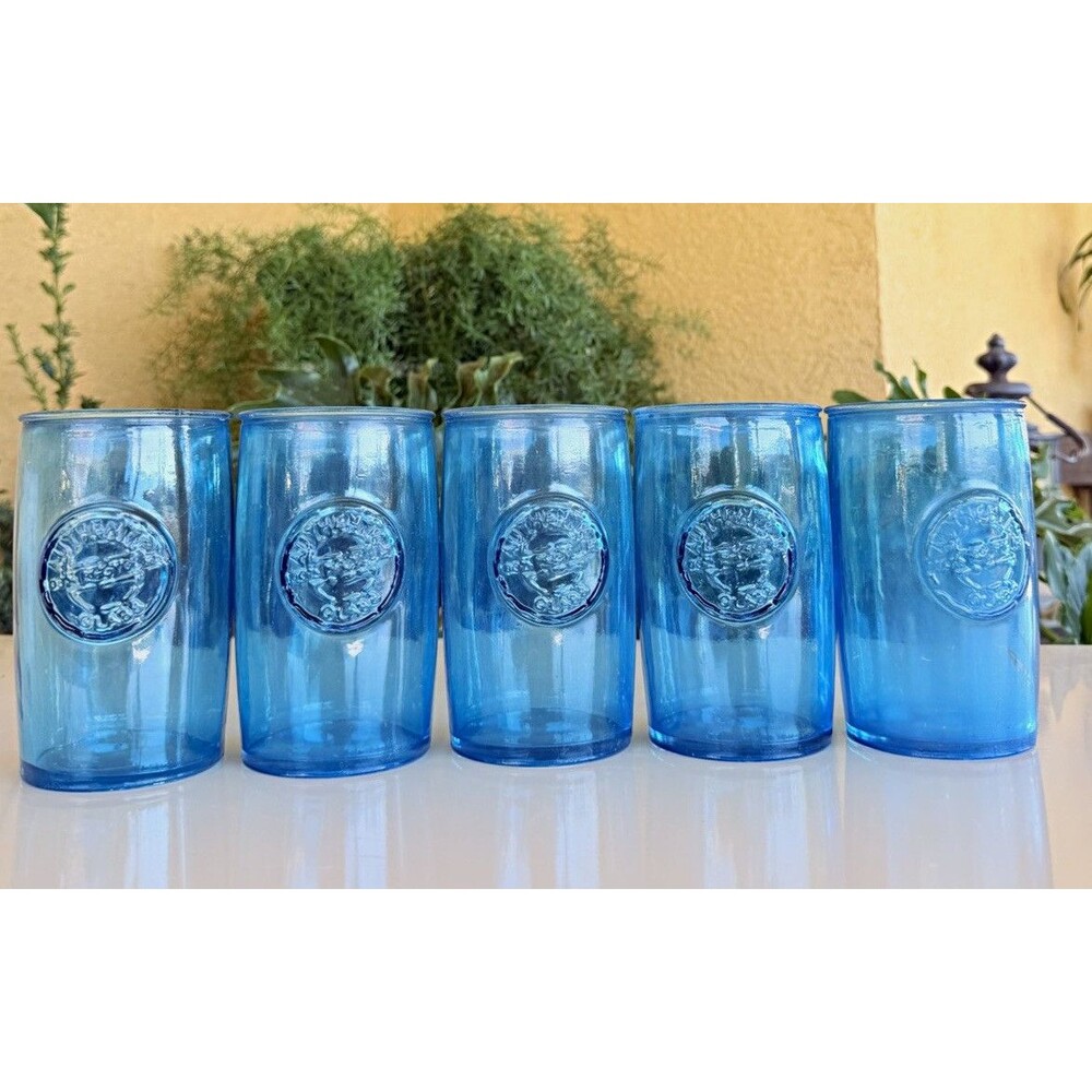 Set of 5 Blue Glass Vidrios SanMiguel Tumblers Drinking Glasses